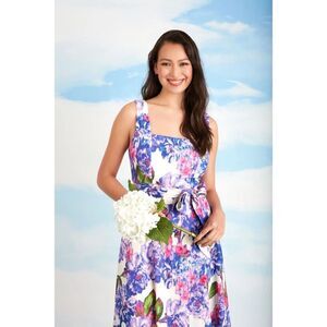 NEW London Times Linen Blend Fit and Flare Dress Sz 16 Soft Girl, Wedding Guest